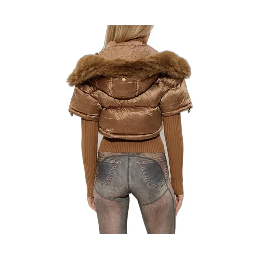 Cropped Down Jacket With Fur Trim