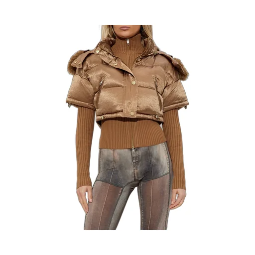 Cropped Down Jacket With Fur Trim