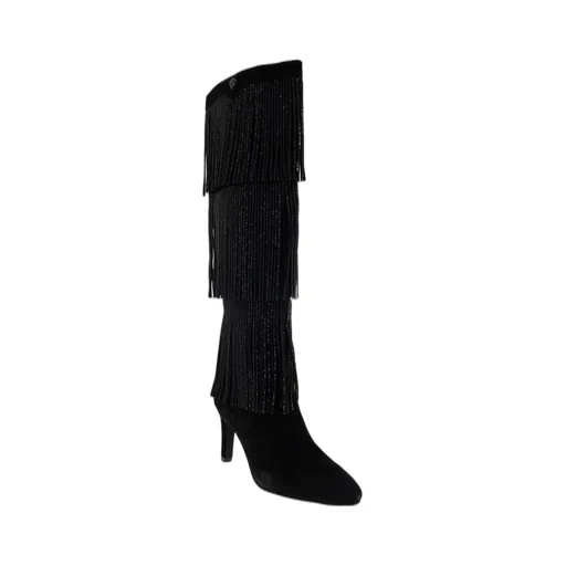 Knee-High Boots With Fringe And Rhinestones