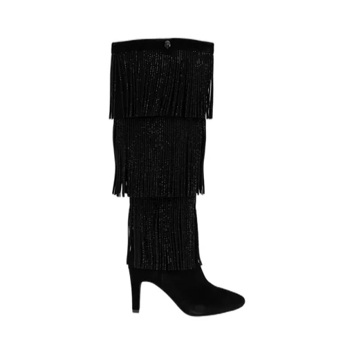 Knee-High Boots With Fringe And Rhinestones