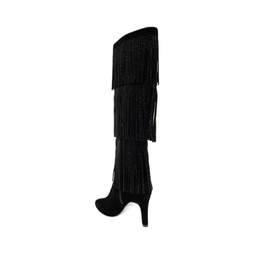Knee-High Boots With Fringe And Rhinestones