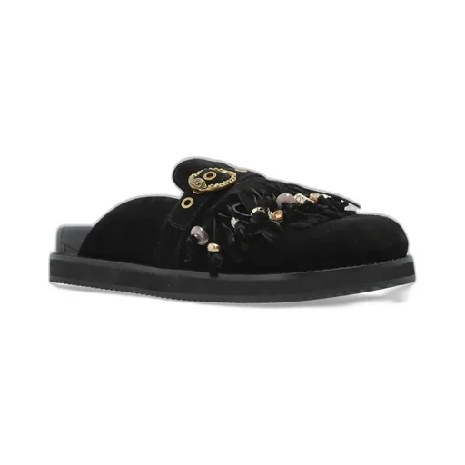 Mules With Fringe And Embellishments