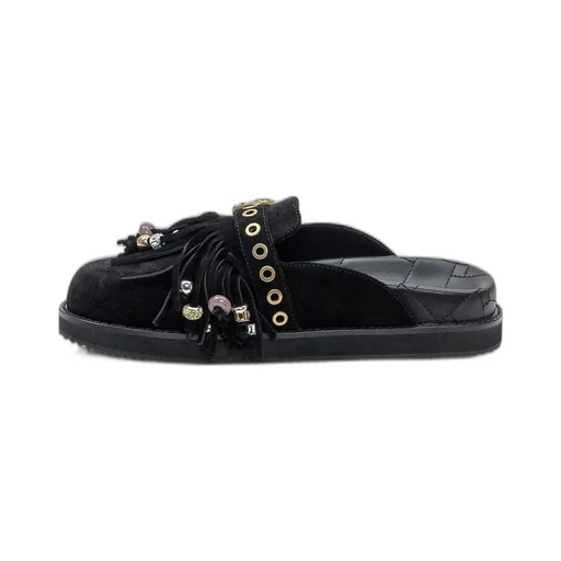 Mules With Fringe And Beads