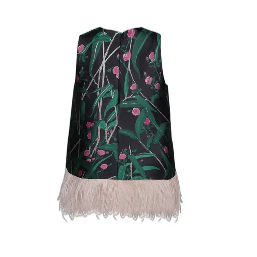 Sleeveless Dress With Feather Trim