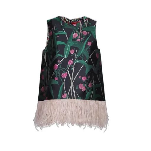 Sleeveless Dress With Feather Trim