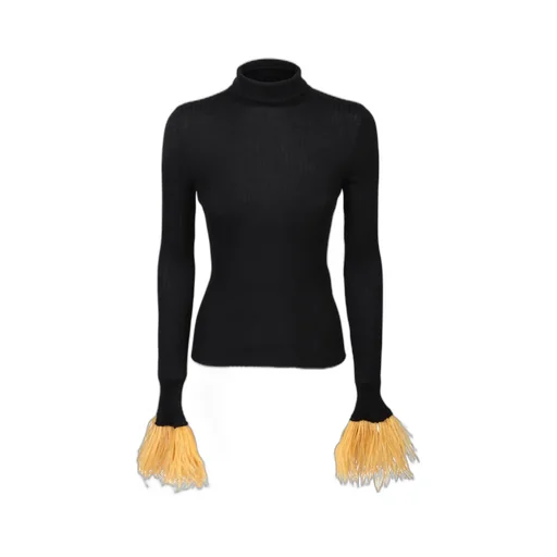 Turtleneck Sweater With Feather Trim