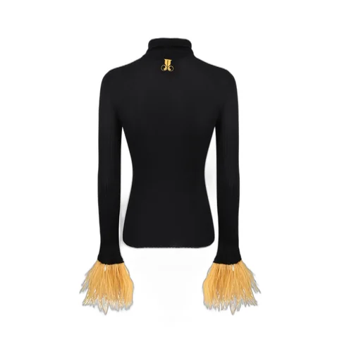 Turtleneck Sweater With Feather Trim