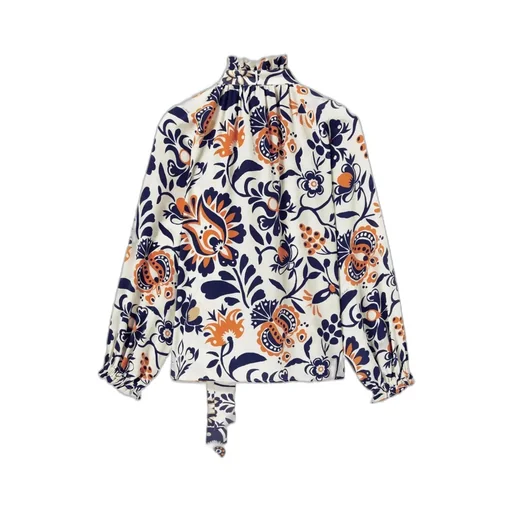 Printed Silk Scarf Blouse