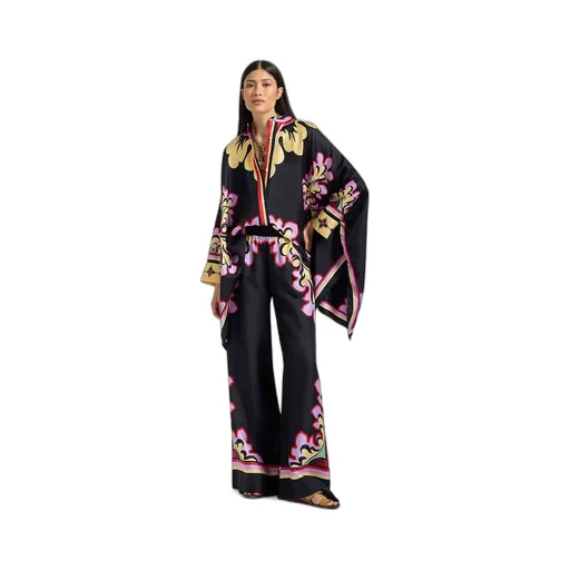 Wide-Leg Printed Silk Pants