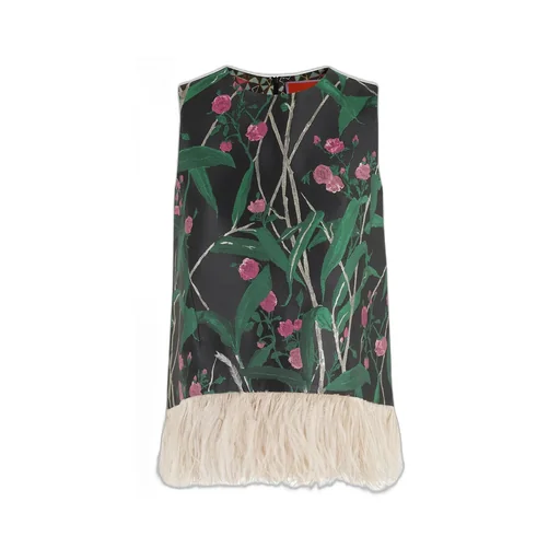 Sleeveless Dress With Feather Trim