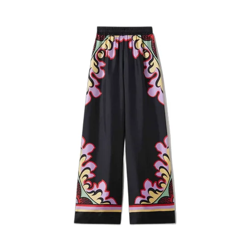 Wide-Leg Printed Silk Pants