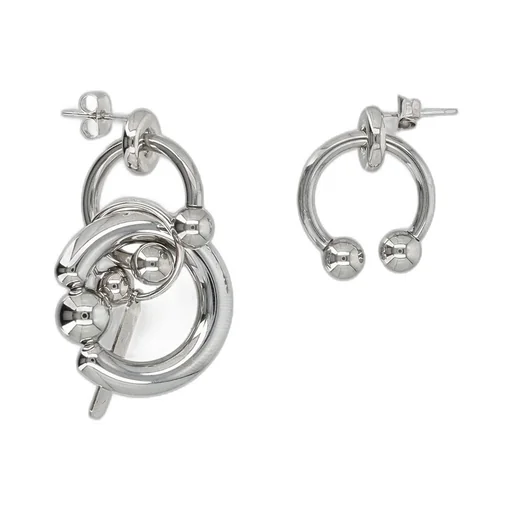 Asymmetric Hoop Earrings With Balls
