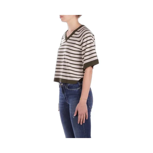 Striped V-Neck Cropped T-Shirt