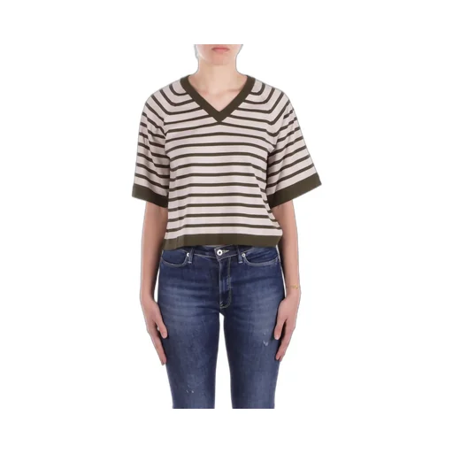 Striped V-Neck Cropped T-Shirt