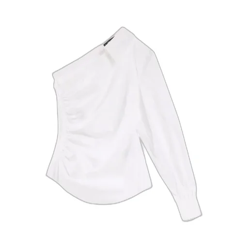 One-Shoulder Ruched Poplin Shirt