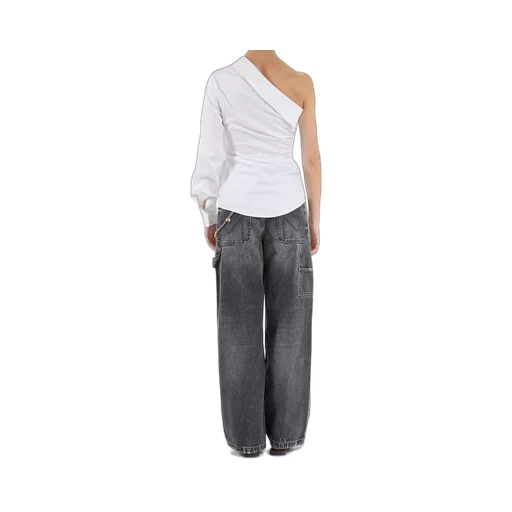 One-Shoulder Ruched Poplin Shirt