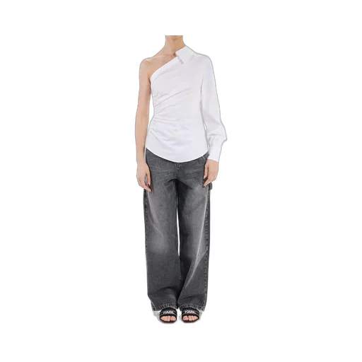 One-Shoulder Ruched Poplin Shirt