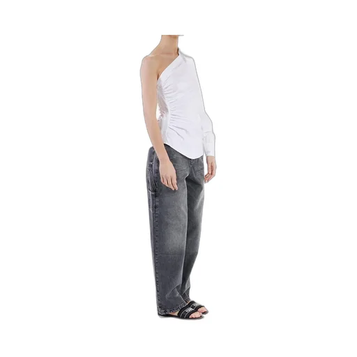 One-Shoulder Ruched Poplin Shirt
