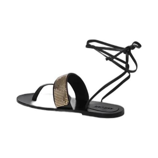 Flat Sandals With Sequins And Ankle Tie