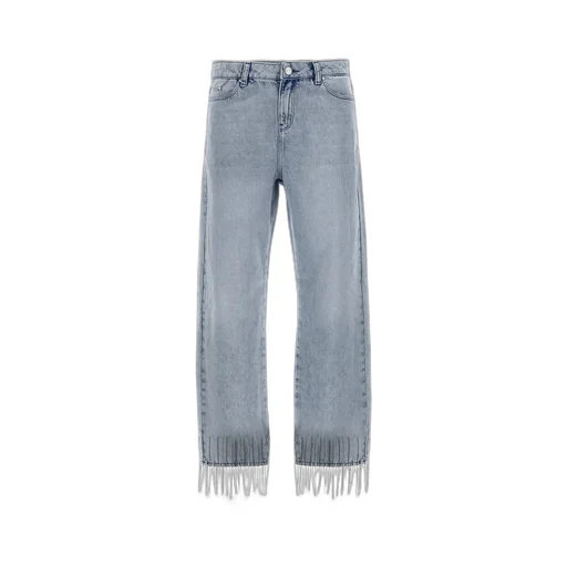 Straight-Leg Jeans With Crystal Fringe