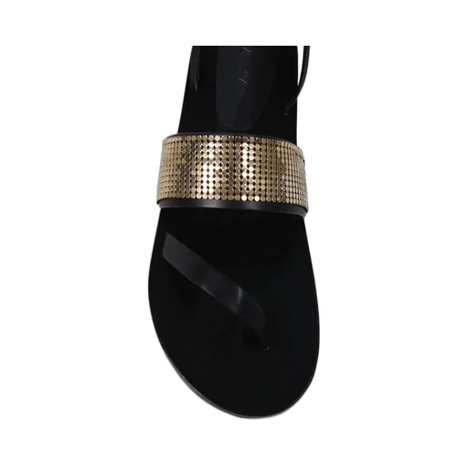 Flat Sandals With Sequins And Ankle Tie