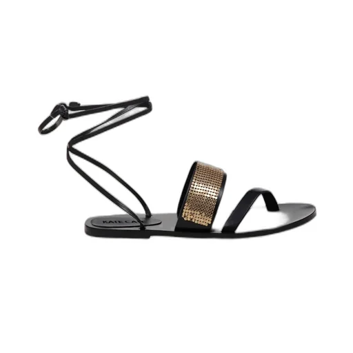 Flat Sandals With Sequins And Ankle Tie
