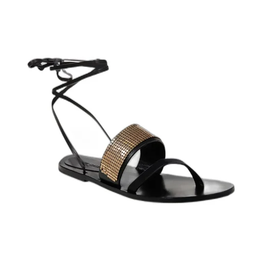 Flat Sandals With Sequins And Ankle Tie