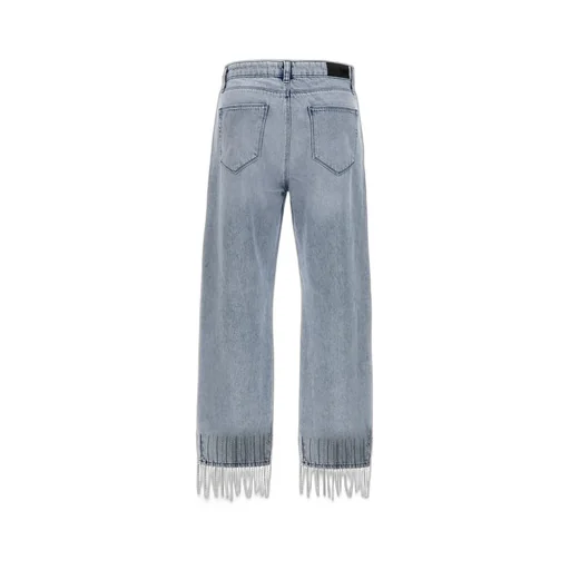 Straight-Leg Jeans With Crystal Fringe