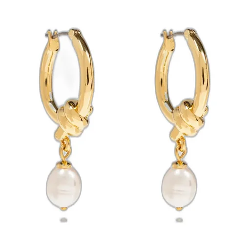 Knot Hoop Earrings With Pearl Drop