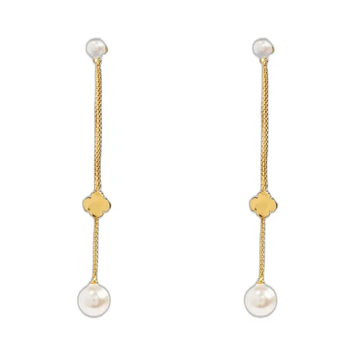 Pearl And Clover Drop Earrings