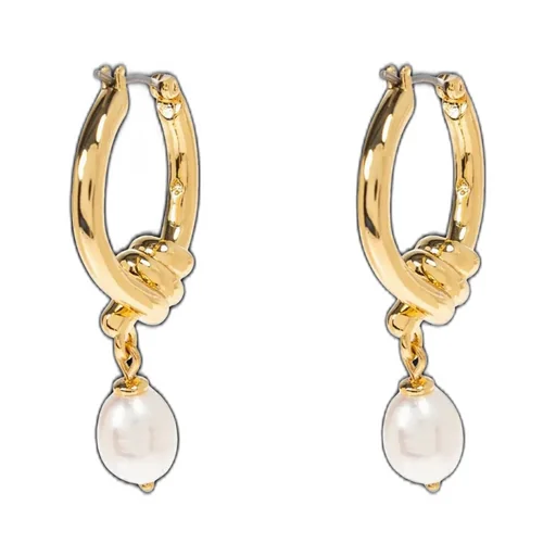 Knot Hoop Earrings With Pearl Drop