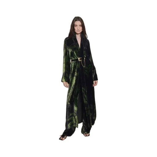 Palm Leaf Print Robe And Pants Set