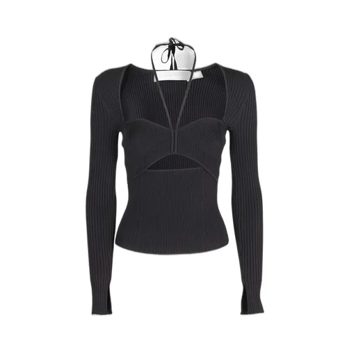 Ribbed Knit Top With Cutout And Halter Neck