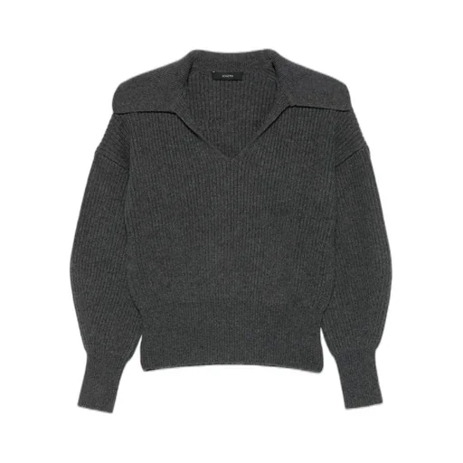 Ribbed Knit Sweater With Oversized Collar