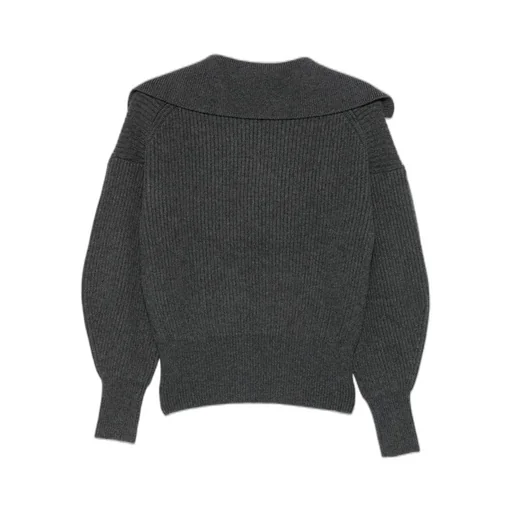 Ribbed Knit Sweater With Oversized Collar