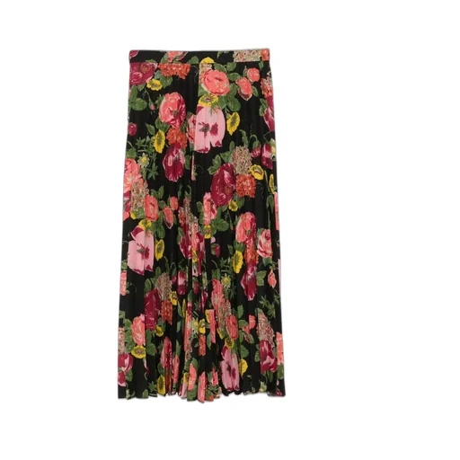 Pleated Floral Print Midi Skirt