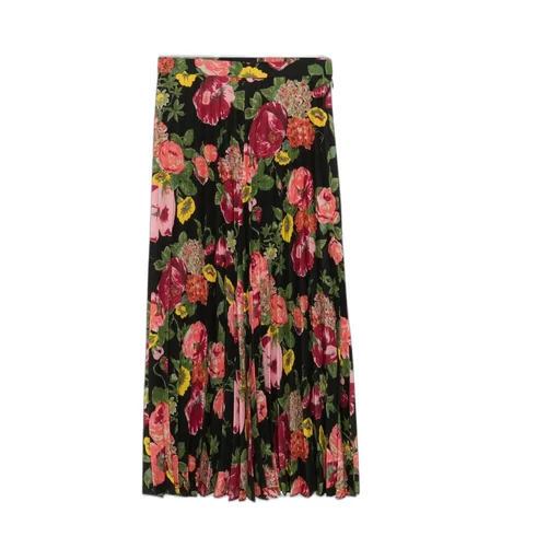 Pleated Floral Print Midi Skirt
