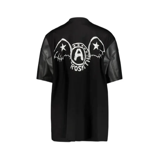 T-Shirt With Chain Detail And Faux Leather Sleeves