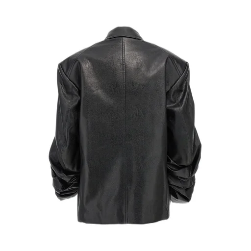 Double-Breasted Blazer With Ruched Sleeves
