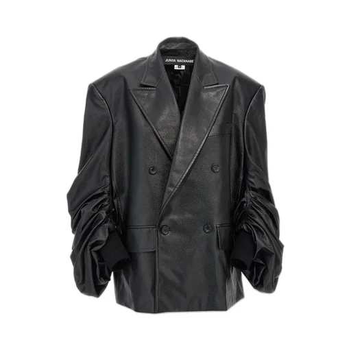 Double-Breasted Blazer With Ruched Sleeves