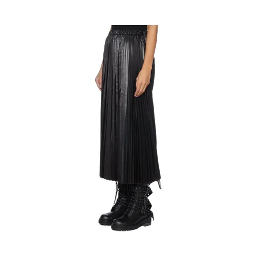 Pleated Faux Leather Midi Skirt