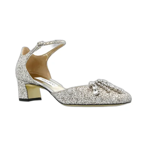 Glittered Leather Pumps With Crystal Embellishment
