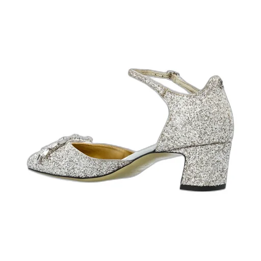 Glittered Leather Pumps With Crystal Embellishment