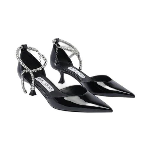 Pointed-Toe Pumps With Ankle Strap And Crystal Embellishment