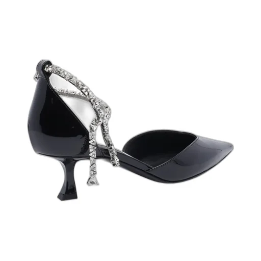 Pointed-Toe Pumps With Ankle Strap And Crystal Embellishment