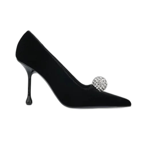 Velvet Pumps With Crystal Ball