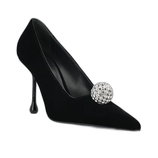 Velvet Pumps With Crystal Ball