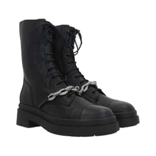 Lace-Up Boots With Chain Detail