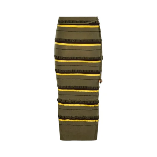 Striped Knit Maxi Skirt With Cut-Out Detail