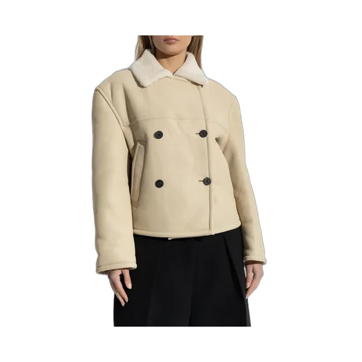 Double-Breasted Cropped Jacket With Shearling Collar